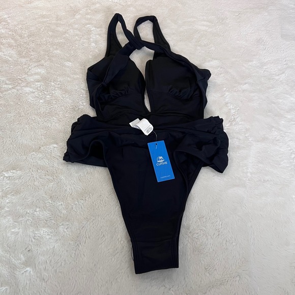 Cupshe Black Wrap Waist High Cut One Piece Swimsuit CASL1305BB Size Medium NWT - Picture 5 of 11